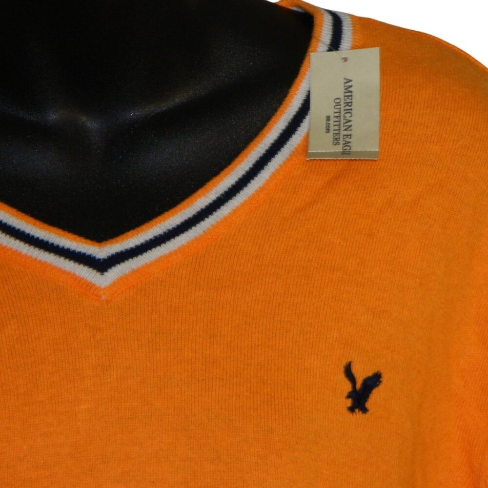 American Eagle Outfitter Men’s Orange Light Knit V-Neck Sweater Size Large - Picture 3 of 10
